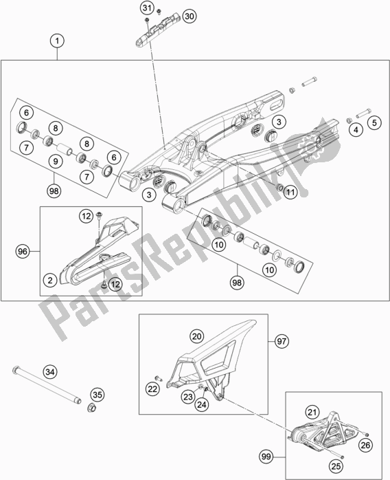 All parts for the Swing Arm of the KTM Freeride E-XC NG EU 0 2018