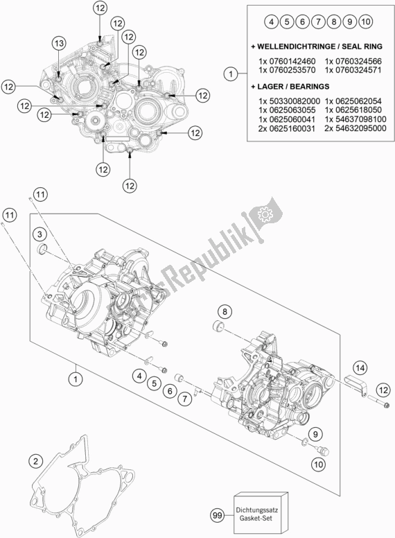 All parts for the Engine Case of the KTM MC 125 EU 2021