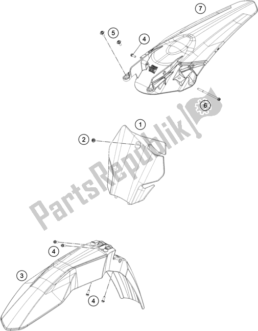 Alle onderdelen voor de Masker, Spatborden van de KTM MC 125 EU 2021
