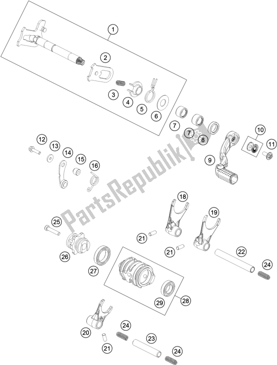 All parts for the Shifting Mechanism of the KTM MC 125 EU 2021