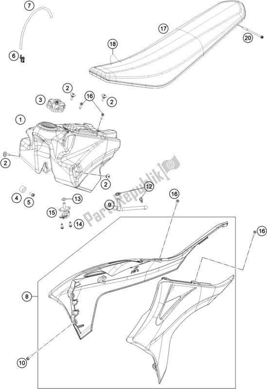 All parts for the Tank, Seat of the KTM MC 125 EU 2021