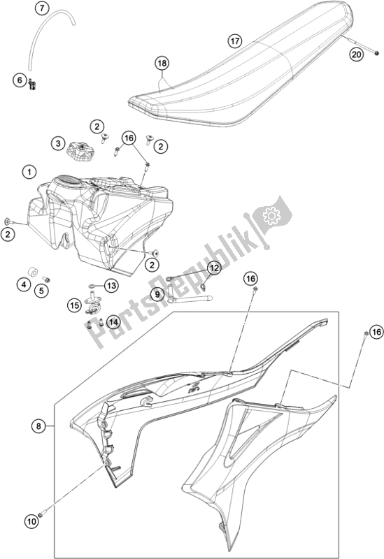 All parts for the Tank, Seat of the KTM MC 125 EU 2021