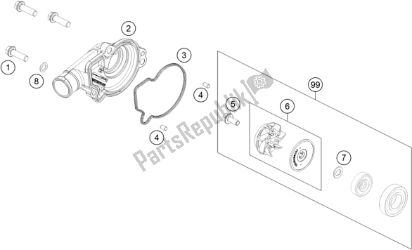 All parts for the Water Pump of the KTM MC 125 EU 2021