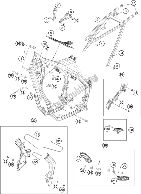 All parts for the Frame of the KTM MC 250F EU 2021