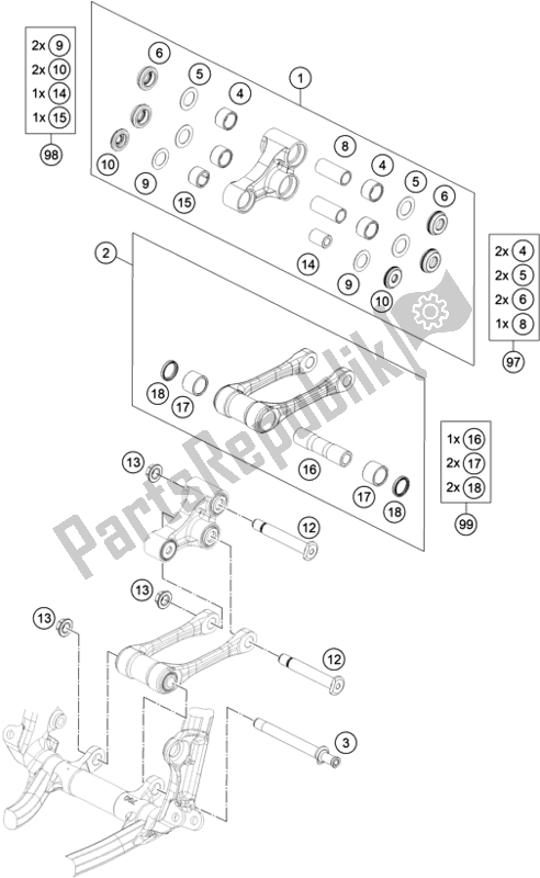All parts for the Pro Lever Linking of the KTM MC 250F EU 2021