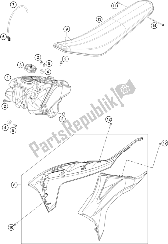 Alle onderdelen voor de Tank, Stoel van de KTM MC 250F EU 2021