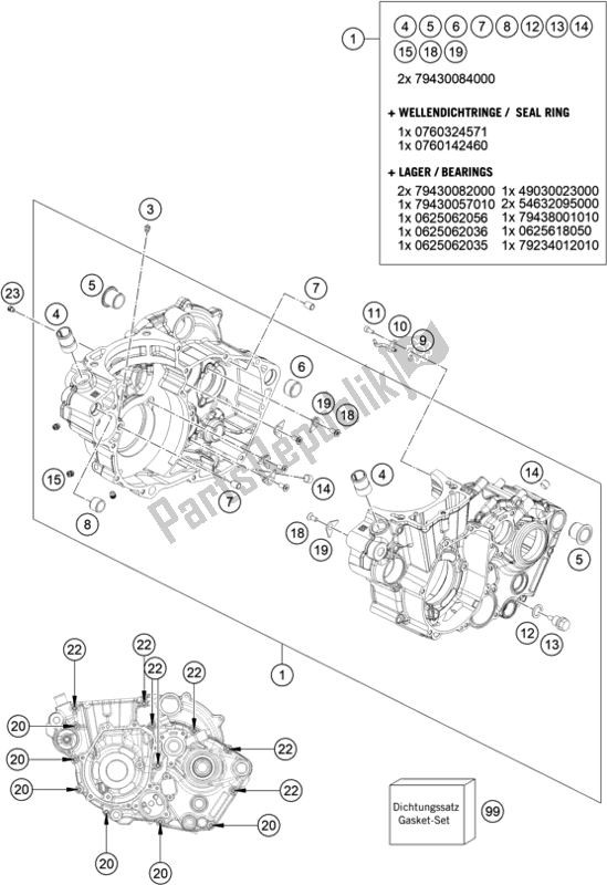 All parts for the Engine Case of the KTM MC 450F EU 2021