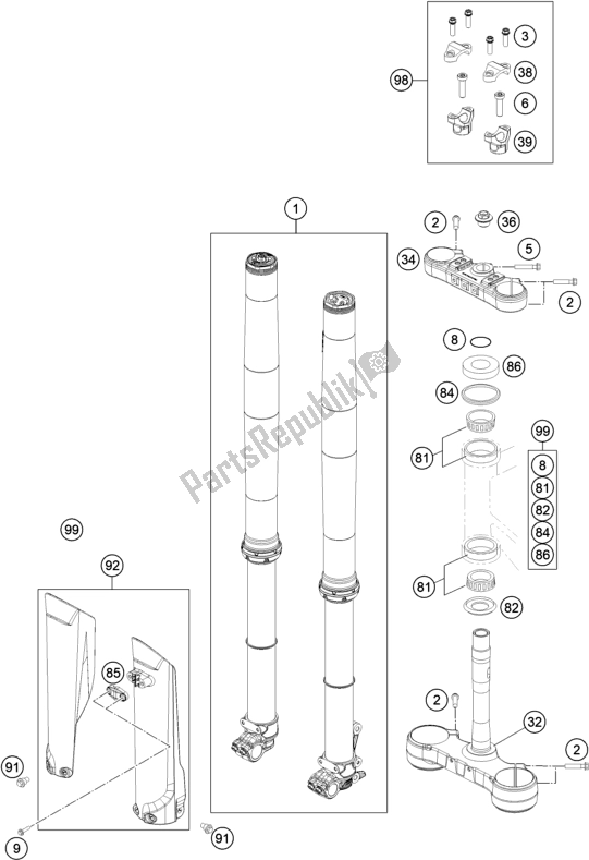 Tutte le parti per il Forcella Anteriore, Pinza Tripla del KTM MC 450F EU 2021