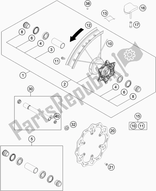 All parts for the Front Wheel of the KTM MC 450F EU 2021