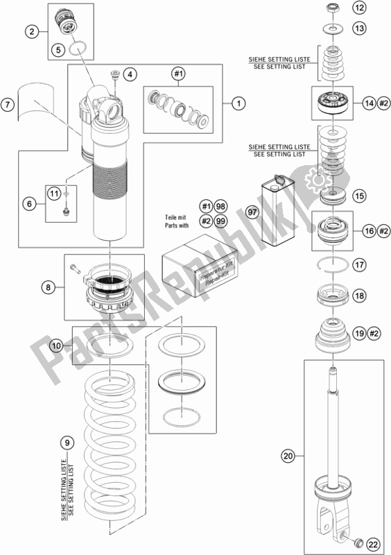 All parts for the Shock Absorber Disassembled of the KTM MC 450F EU 2021