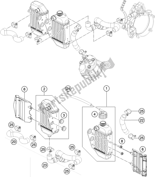 All parts for the Cooling System of the KTM MC 50 EU 2021