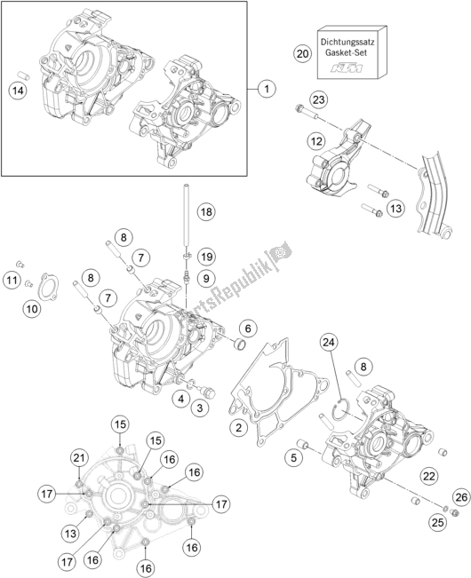 All parts for the Engine Case of the KTM MC 50 EU 2021