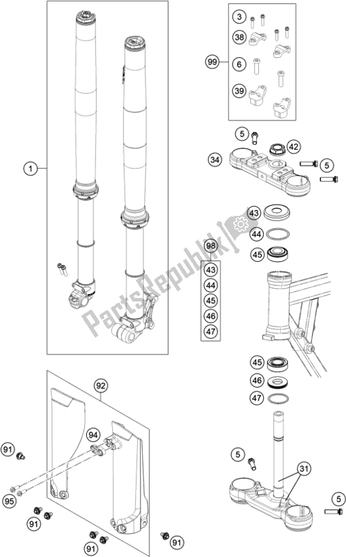 All parts for the Front Fork, Triple Clamp of the KTM MC 50 EU 2021