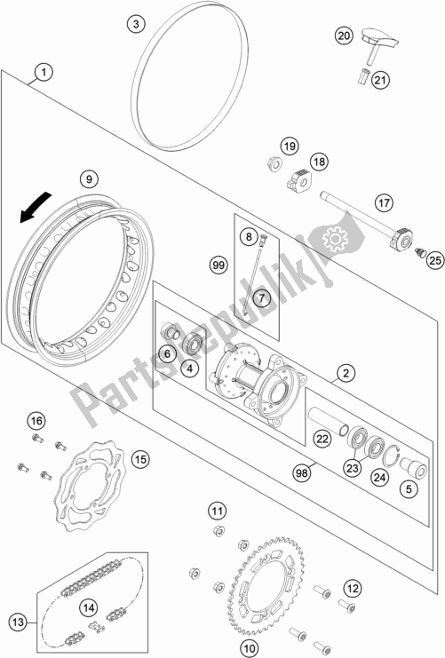 All parts for the Rear Wheel of the KTM MC 50 EU 2021