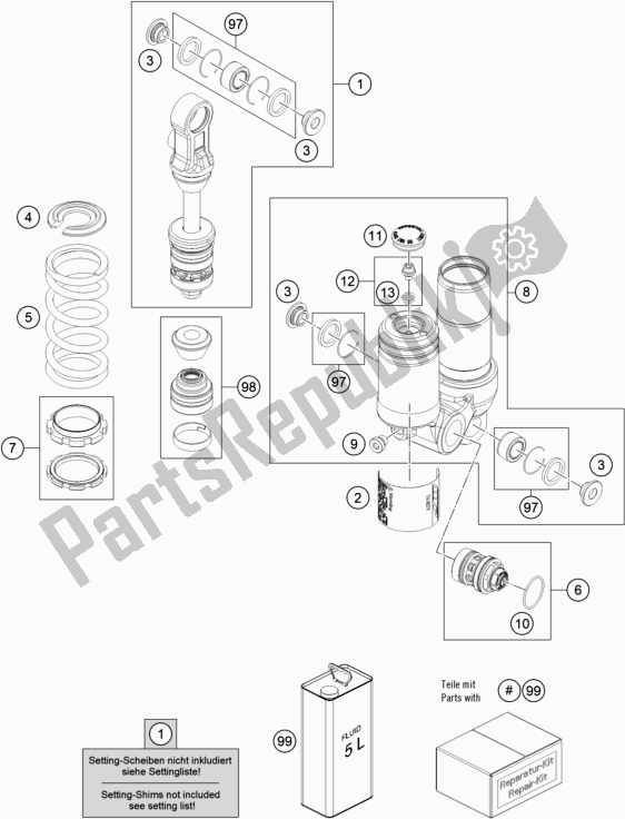 All parts for the Shock Absorber Disassembled of the KTM MC 50 EU 2021