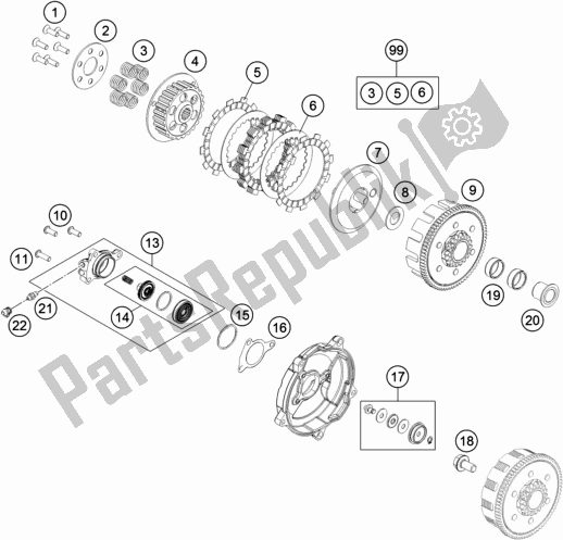 All parts for the Clutch of the KTM MC 65 EU 2021