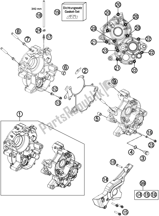 All parts for the Engine Case of the KTM MC 65 EU 2021