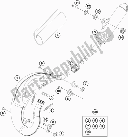 All parts for the Exhaust System of the KTM MC 65 EU 2021
