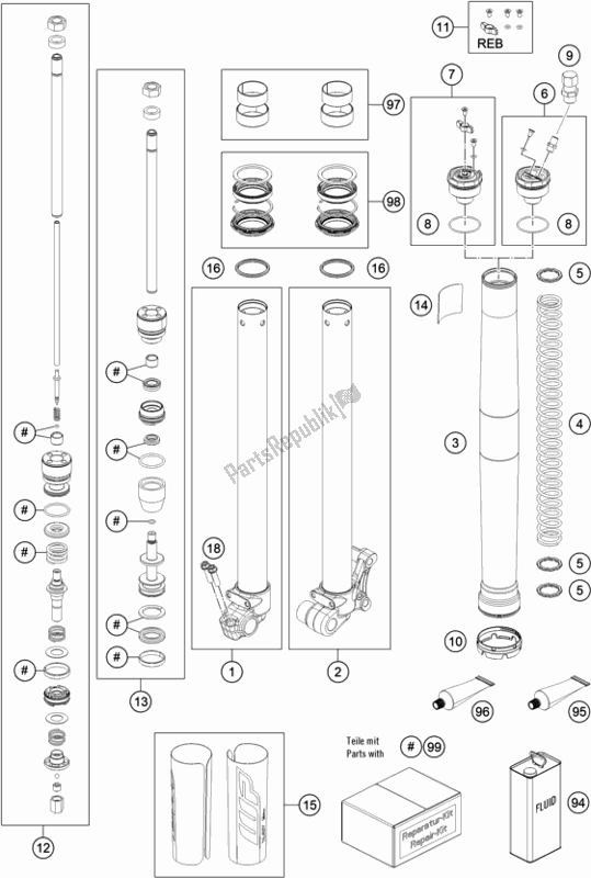 Tutte le parti per il Forcella Anteriore Smontata del KTM MC 65 EU 2021