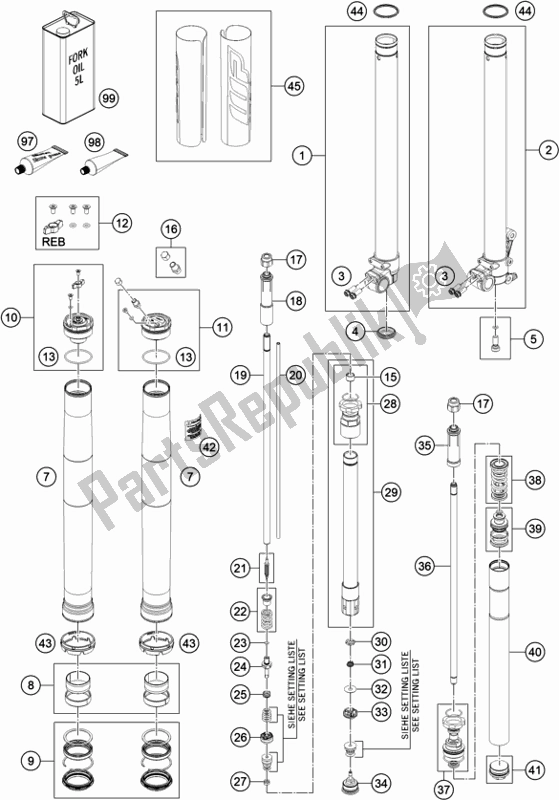All parts for the Front Fork Disassembled of the KTM MC 85 19/ 16 EU 2021