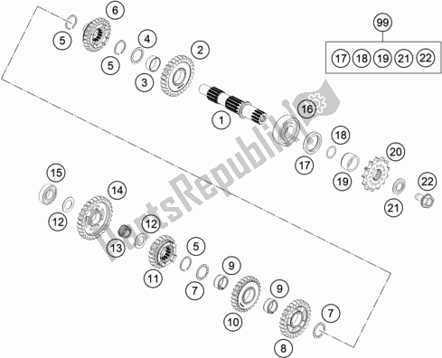 All parts for the Transmission Ii - Countershaft of the KTM MC 85 19/ 16 EU 2021