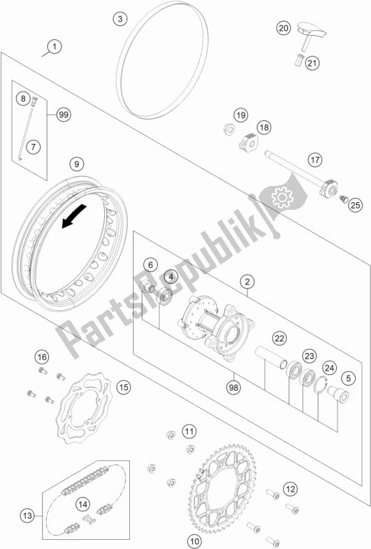 All parts for the Rear Wheel of the KTM MC-E 5 EU 0 2021