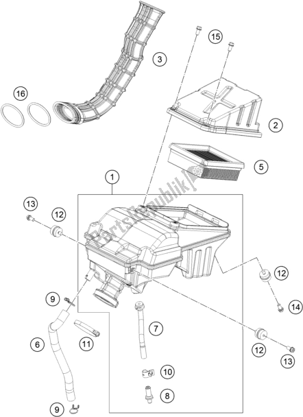 All parts for the Air Filter of the KTM RC 200 ,white,w/o ABS-B. D. 2019