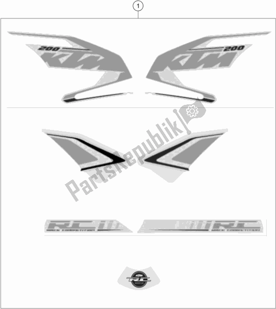 All parts for the Decal of the KTM RC 200 ,white,w/o ABS-B. D. 2019