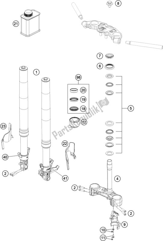 Alle onderdelen voor de Voorvork, Drievoudige Klem van de KTM RC 200 ,white,w/o ABS-B. D. 2019