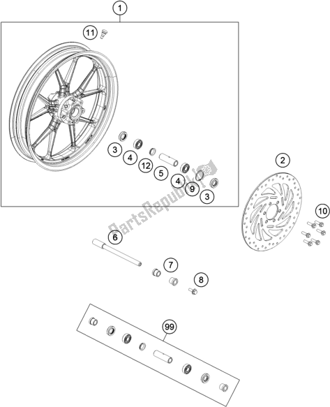 Todas las partes para Rueda Delantera de KTM RC 200 ,white,w/o ABS-B. D. 2019