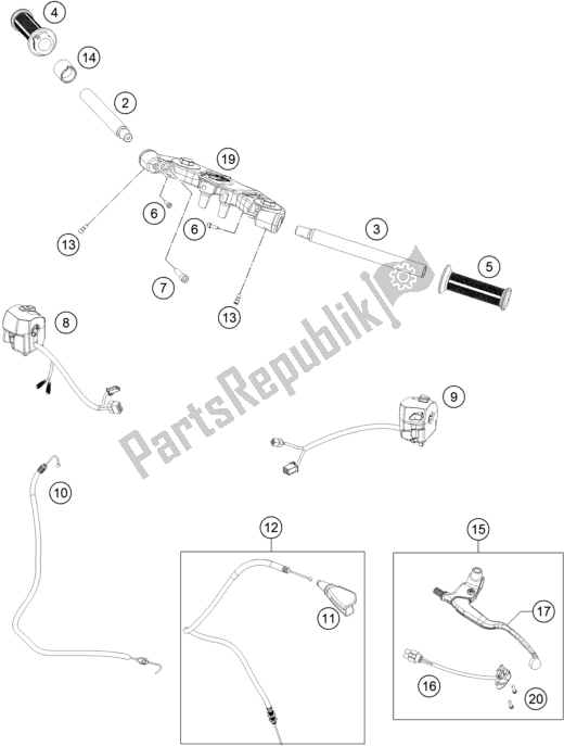 All parts for the Handlebar, Controls of the KTM RC 200 ,white,w/o ABS-B. D. 2019