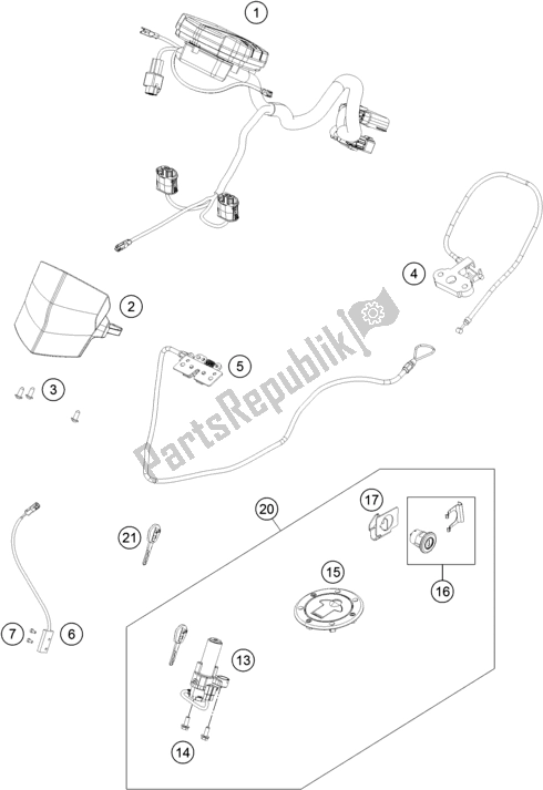 Todas las partes para Instrumentos / Sistema De Bloqueo de KTM RC 200 ,white,w/o ABS-B. D. 2019