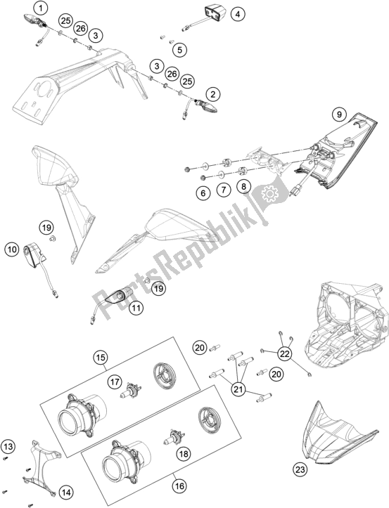 Todas las partes para Sistema De Iluminación de KTM RC 200 ,white,w/o ABS-B. D. 2019