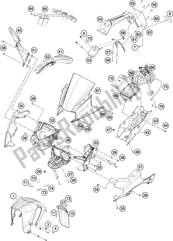 Todas las partes para Máscara, Defensas de KTM RC 200 ,white,w/o ABS-B. D. 2019