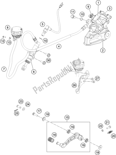 All parts for the Rear Brake Caliper of the KTM RC 200 ,white,w/o ABS-B. D. 2019