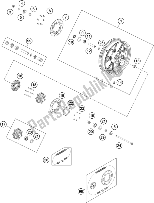 Toutes les pièces pour le Roue Arrière du KTM RC 200 ,white,w/o ABS-B. D. 2019