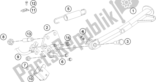 All parts for the Side / Center Stand of the KTM RC 200 ,white,w/o ABS-B. D. 2019