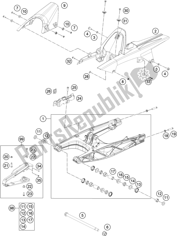 Todas las partes para Brazo Oscilante de KTM RC 200 ,white,w/o ABS-B. D. 2019