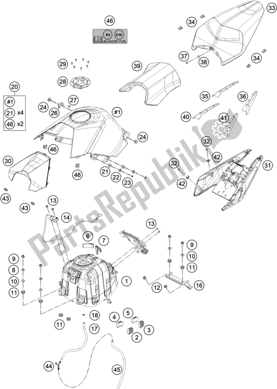 All parts for the Tank, Seat of the KTM RC 200 ,white,w/o ABS-B. D. 2019