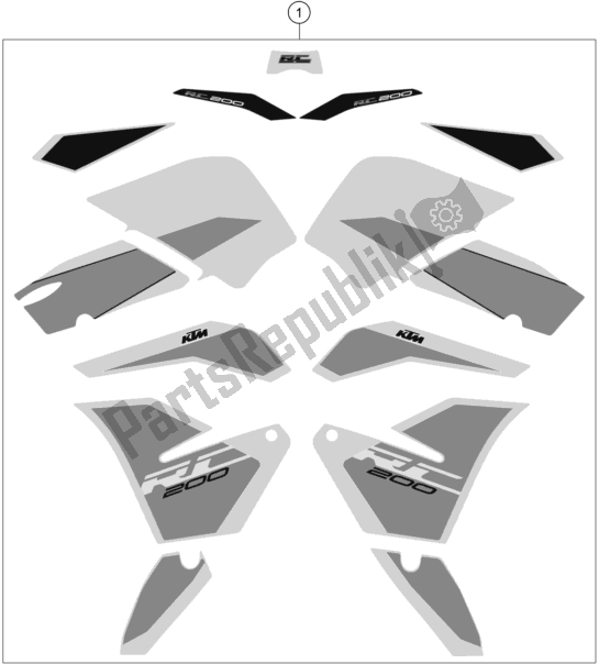 All parts for the Decal of the KTM RC 200 ,white W/O ABS-CKD 17 2017