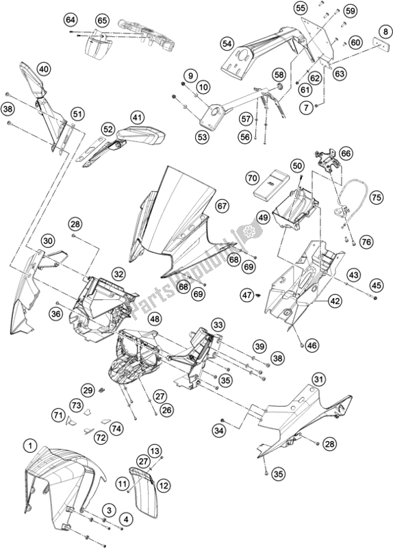 All parts for the Mask, Fenders of the KTM RC 200 ,white W/O ABS-CKD 17 2017