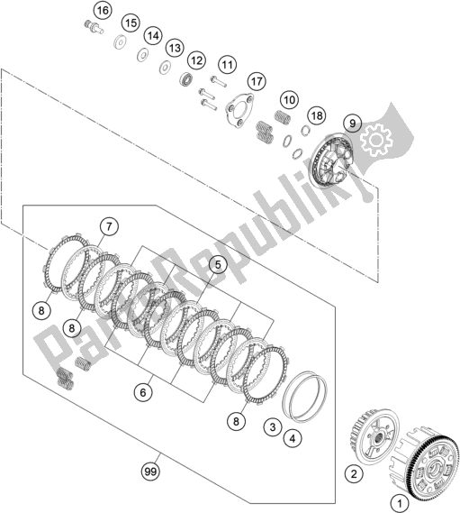 Toutes les pièces pour le Embrayage du KTM RC 390 ,black-B. D. 2018