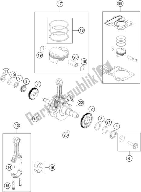 Todas las partes para Cigüeñal, Pistón de KTM RC 390 ,black-B. D. 2018