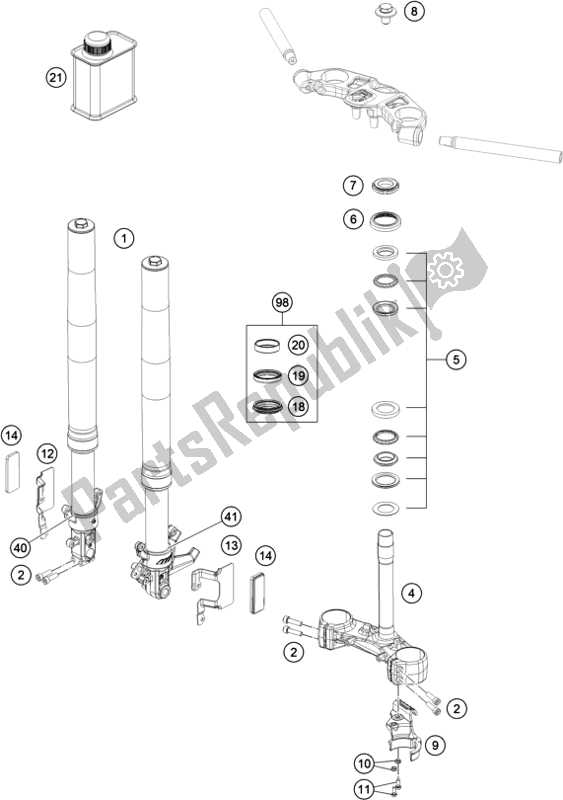 Tutte le parti per il Forcella Anteriore, Pinza Tripla del KTM RC 390 ,black-B. D. 2018