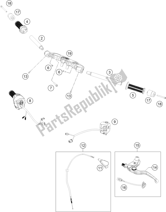 Toutes les pièces pour le Guidon, Commandes du KTM RC 390 ,black-B. D. 2018