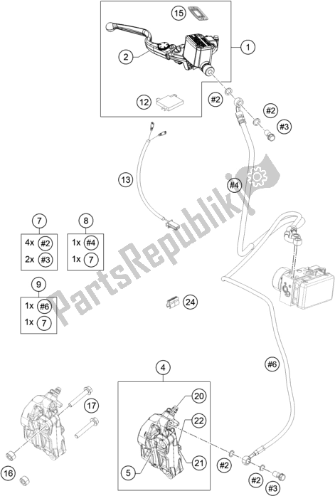 All parts for the Front Brake Caliper of the KTM RC 390 ,black,-B. D. 2019