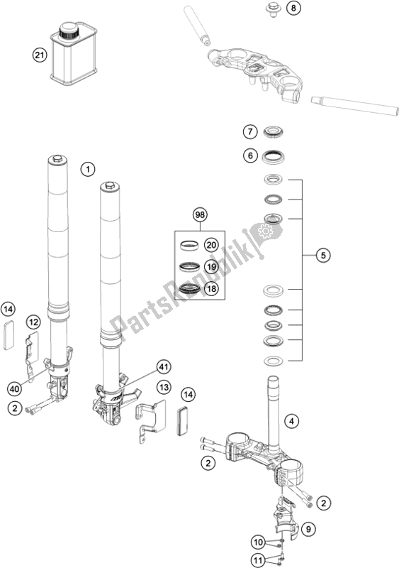 Todas as partes de Garfo Dianteiro, Braçadeira Tripla do KTM RC 390 ,black,-B. D. 2019