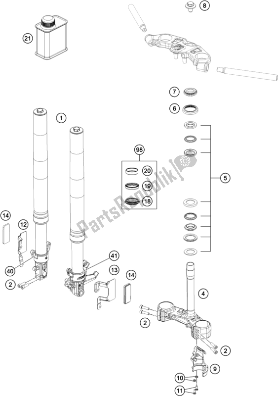 Todas las partes para Horquilla Delantera, Triple Abrazadera de KTM RC 390 ,black,-B. D. 2019
