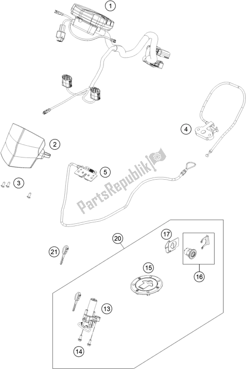 All parts for the Instruments / Lock System of the KTM RC 390 ,black,-B. D. 2019
