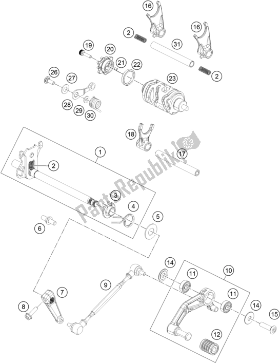 All parts for the Shifting Mechanism of the KTM RC 390 ,black,-B. D. 2019